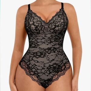 NWT Black Lace Bodysuit Sliming and Smoothing Body Shaper L